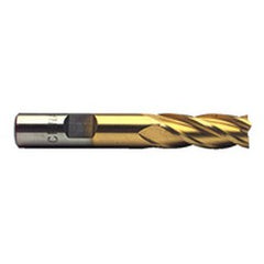 1 Dia. x 4-1/2 Overall Length 4-Flute Square End High Speed Steel SE End Mill-Round Shank-Center Cut-TiN - Exact Tooling