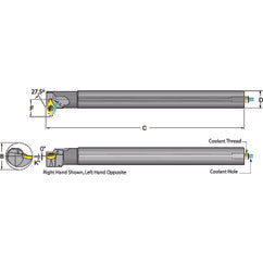 .500 Shank Coolant Thru Boring Bar- 27.5° Lead Angle for DC_T 21.51 Style Inserts - Exact Tooling
