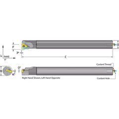 .625 Shank Coolant Thru Boring Bar- -3° Lead Angle for TPMT 21.51 Style Inserts - Exact Tooling