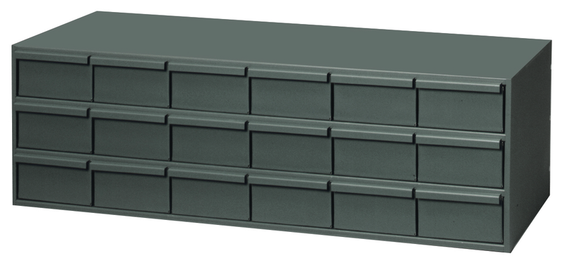 17-1/4" Deep - Steel - 18 Drawer Cabinet - for small part storage - Gray - Exact Tooling