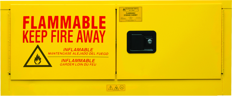 12 Gallon - All Welded - FM Approved - Flammable Safety Cabinet with Legs - Manual Doors - 1 Shelf - Safety Yellow - Exact Tooling