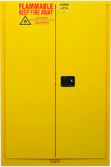 45 Gallon - All Welded - FM Approved - Flammable Safety Cabinet - Manual Doors - 2 Shelves - Safety Yellow - Exact Tooling