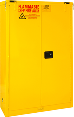 45 Gallon - All Welded - FM Approved - Flammable Safety Cabinet - Self-closing Doors - 2 Shelves - Safety Yellow - Exact Tooling