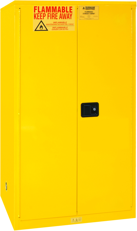 60 Gallon - All Welded -FM Approved - Flammable Safety Cabinet - Manual Doors - 2 Shelves - Safety Yellow - Exact Tooling
