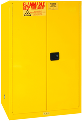 90 Gallon - All Welded - FM Approved - Flammable Safety Cabinet - Manual Doors - 2 Shelves - Safety Yellow - Exact Tooling