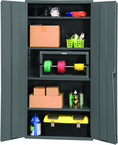 36"W - 16 Gauge - Lockable Cabinet - 4 Adjustable Shelves - Flush Door Style - Gray - Exact Tooling