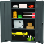36"W - 16 Gauge - Lockable Shelf Cabinet - 3 Adjustable Shelves - Flush Door Style - Gray - Exact Tooling