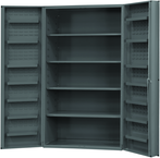 48"W - 14 Gauge - Lockable Shelf Cabinet - 4 Adjustable Shelves - 14 Door Shelves - Deep Door Style - Gray - Exact Tooling