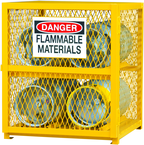 30"W - All Welded - Angle Iron Frame with Mesh Side - Horizontal Gas Cylinder Cabinet - 1 Shelf - Magnet Door - Safety Yellow - Exact Tooling