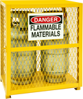 30 x 20 x 33-1/2" - All Welded - Angle Iron Frame with Mesh Side - Horizontal/Vertical Gas Cylinder Cabinet - Magnet Doors - Safety Yellow - Exact Tooling