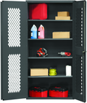 36"W - 14 Gauge - Lockable Ventilated Cabinet - 4 Adjustable Shelves - Flush Door Style - Gray - Exact Tooling