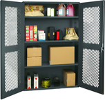 48"W - 14 Gauge - Lockable Cabinet - 3 Adjustable Shelves - Flush Door Style - Gray - Exact Tooling