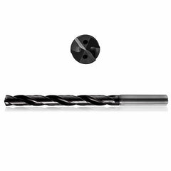 0.7677 mm Dia. × 20 mm Shank × 258 mm Flute Length × 310 mm OAL, 12xD, 140°, Varianta Supral, 2 Flute, Coolant Thru, h6, Cylindrical, Solid Carbide Drill - Exact Tooling