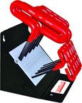 10 Piece - 3/32 - 3/8" T-Handle Style - 6'' Arm- Hex Key Set with Plain Grip in Stand - Exact Tooling