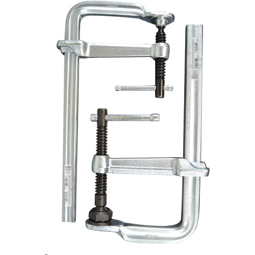 Economy L Clamp - 4″ Capacity–3 1/8″ Throat Depth - Standard Pad - Profiled Rail, Spatter resistant spindle - Exact Tooling