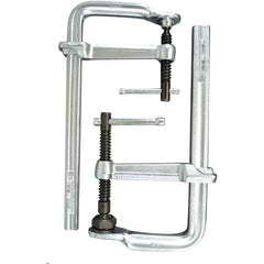 Economy L Clamp - 4″ Capacity–3 1/8″ Throat Depth - Standard Pad - Profiled Rail, Spatter resistant spindle - Exact Tooling