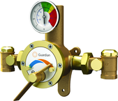 Guardian tempering valve blends hot and cold water to deliver tepid water. Flow capacity is 3.0 to 34 GPM, for use with a single emergency shower, or multiple eyewash, eye/face wash, eyewash/drench hose or drench hose units. - Exact Tooling