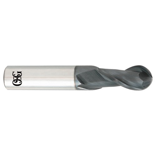 ‎1/8″ Dia. × 1/8″ Shank × 1/2″ DOC × 1-1/2″ OAL, Carbide TiAlN, 2 Flute, Shrink Fit, Ballnose End Mill - Exact Tooling