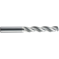 11.1 mm Dia. × 12 mm Shank × 71 mm Flute Length × 118 mm OAL, 5xD, 124°, TB, 3 Flute, External, Round Solid Carbide Drill - Exact Tooling