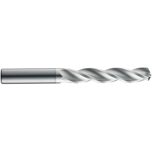 8.7 mm Dia. × 10 mm Shank × 61 mm Flute Length × 103 mm OAL, 5xD, 124°, TB, 3 Flute, External, Round Solid Carbide Drill - Exact Tooling