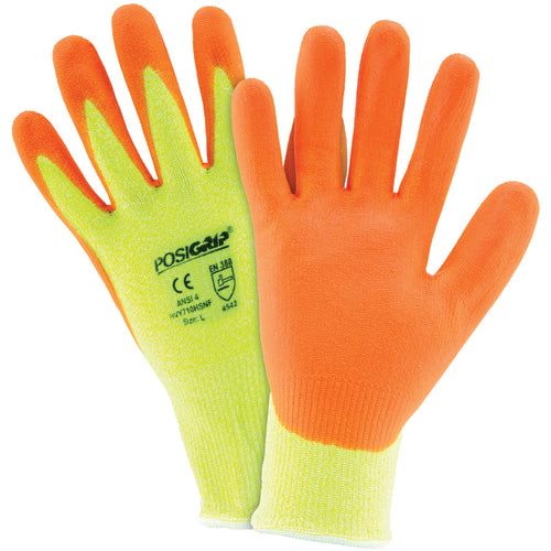 Hi Vis 10 Gauge Yellow HPPE Shell w/ Orange Foam Nitrile Palm Cut Resistant Gloves Medium - Exact Tooling