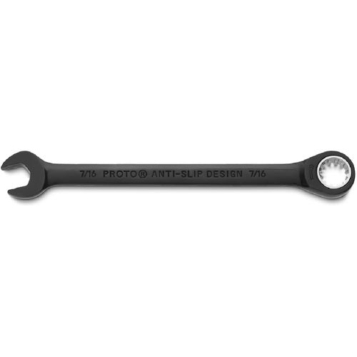 Proto Black Chrome Combination Non-Reversible Ratcheting Wrench 7/16″ - Spline - Exact Tooling