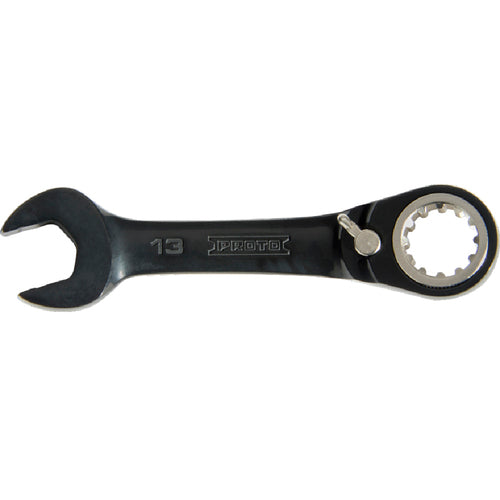 Proto Black Chrome Combination Stubby Reversible Ratcheting Wrench 9 mm - Spline - Exact Tooling