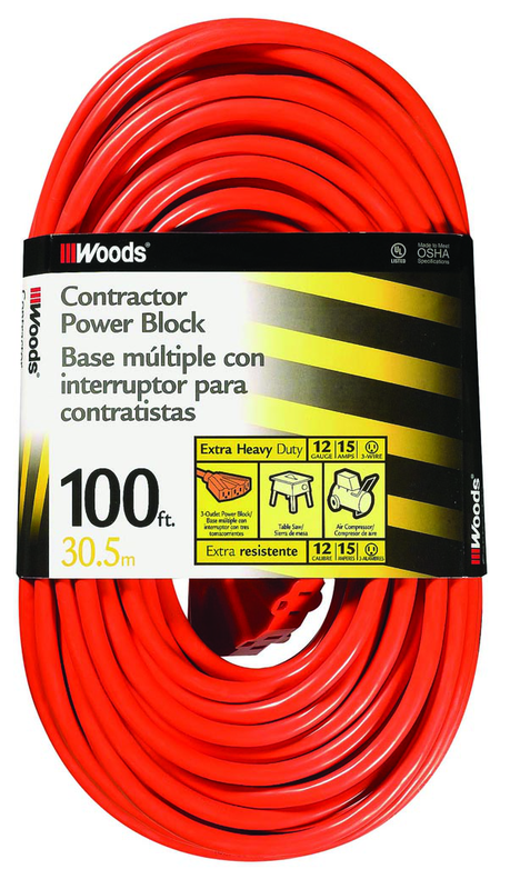 Extension Cord - 100' Extra HD 3-Outlet (Power Block) - Exact Tooling