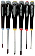 6 Piece - Ergo Handle Screwdriver Set - Includes: #1 x 4; #2 x 4 Phillips; #1 x 4; #2 x 4 Pozidriv; 9/64 x 3; 7/32 x 4 Slotted Cabinet - Exact Tooling