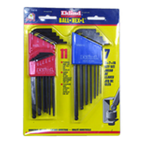18 Pieces-0.050″-1/4″ & 1.5 mm-6 mm Long Arm Style - Ball End Hex Key Set - Exact Tooling