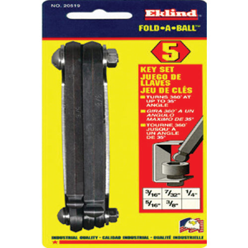 5 Pieces-3/16″-3/8″ Fold Up Style - Ball End Hex Key Set - Exact Tooling