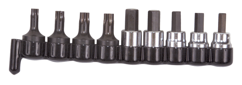 9 Piece - #29150 - 3/8'' Drive - Includes: 1/4; 3/8 Hex; 7; 8; 10mm Hex; T40; T45; T47; T50 Torx - Socket Drive Hex & Torx Bit Set - Exact Tooling