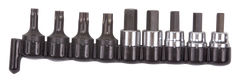 9 Piece - #29150 - 3/8'' Drive - Includes: 1/4; 3/8 Hex; 7; 8; 10mm Hex; T40; T45; T47; T50 Torx - Socket Drive Hex & Torx Bit Set - Exact Tooling