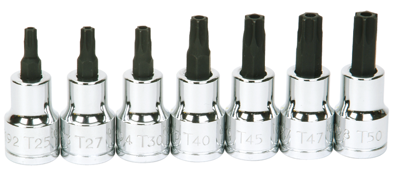 #9319128 - T25; T27; T30; T40; T45; T47; T50 - 3/8" Drive - Socket Drive Torx Bit Set - Exact Tooling