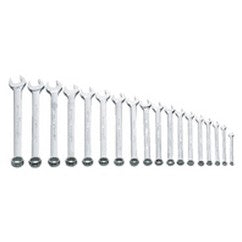 Snap-On/Williams Metric Combination Wrench Set -- 18 Pieces; 12PT Satin Chrome; Includes Sizes: 7; 8; 9; 10; 11; 12; 13; 14; 15; 16; 17; 18; 19; 20; 21; 22; 23; 24mm - Exact Tooling