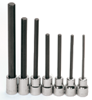 7 Piece - #9320551 - 1/8; 5/32; 3/16; 7/32; 1/4; 5/16; 3/8" - 3/8" Drive - Socket Drive Extra Long Hex Bit Set - Exact Tooling