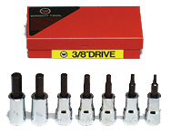 7 Piece - 1/8; 5/32; 3/16; 7/32; 1/4; 5/16; 3/8" - 3/8" Drive - Hex Bit Set - Exact Tooling