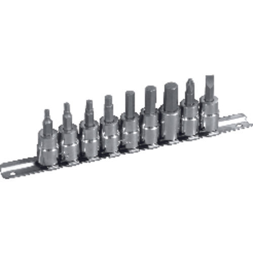 10 Piece - #1361 - #2 Phillips; 1/8″, 5/32″, 3/16″, 7/32″, 1/4″, 5/16″, 3/8″ Hex; 1/4″ Slotted–3/8″ Drive - Socket Drive Hex Bit Set - Exact Tooling