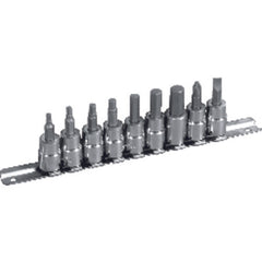 10 Piece - #1361 - #2 Phillips; 1/8″, 5/32″, 3/16″, 7/32″, 1/4″, 5/16″, 3/8″ Hex; 1/4″ Slotted–3/8″ Drive - Socket Drive Hex Bit Set - Exact Tooling