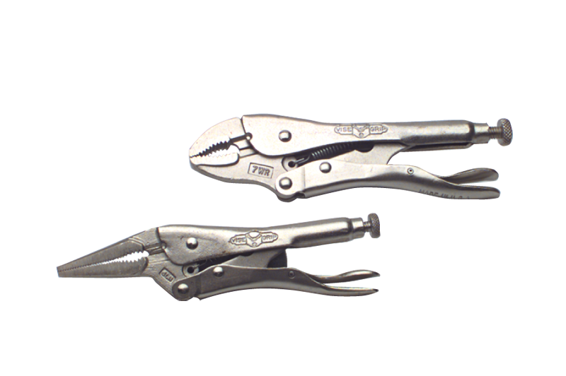 Locking Plier Set -- 2pc. Chrome Plated- Includes: 6" Long Nose; 7" Curved Jaw - Exact Tooling