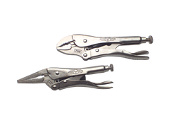 Locking Plier Set -- 2pc. Chrome Plated- Includes: 6" Long Nose; 7" Curved Jaw - Exact Tooling