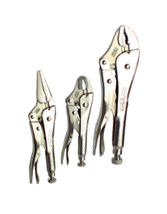 Locking Plier Set -- 3pc. Chrome Plated- Includes: 5"; 10" Curved Jaw / 6" Long Nose - Exact Tooling