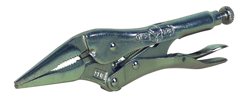 Long Nose Locking Pliers with Wire Cutter -- #9LN Plain Grip 3'' Capacity 9'' Long - Exact Tooling