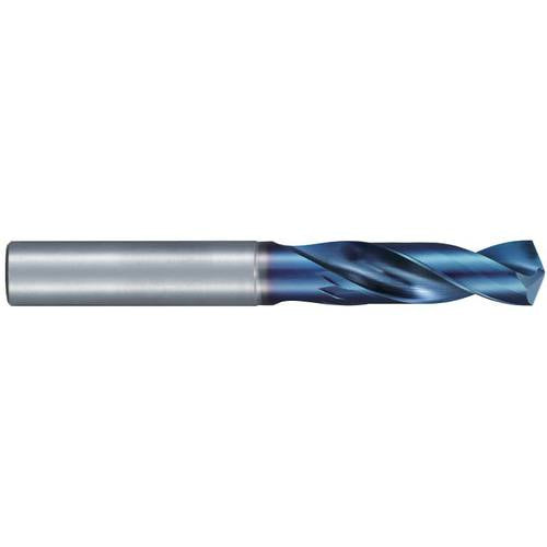 37/64″ Dia. × 16 mm Shank × 56 mm Flute Length × 110 mm OAL, Stub, 135°, Aqua Revo D, 2 Flute, External, Solid Carbide Drill - Exact Tooling