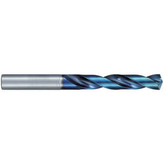 3/8″ Dia. × 10 mm Shank × 62 mm Flute Length × 107 mm OAL, Jobber, 135°, Aqua Revo D, 2 Flute, External, Solid Carbide Drill - Exact Tooling
