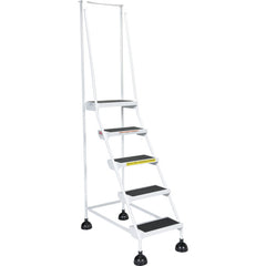 Spring Loaded Roll Ladder 5 Step White - Exact Tooling