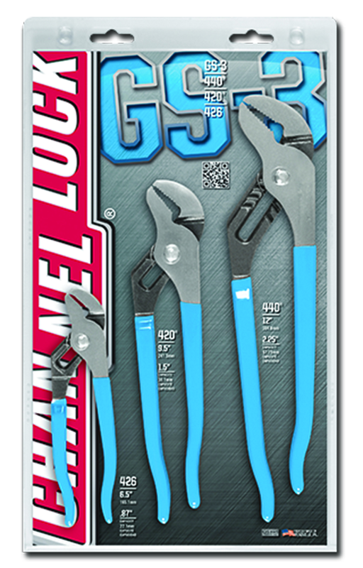 Channellock Tongue & Groove Plier Set -- #GS3; 3 Pieces; Includes: 6-1/2"; 9-1/2"; 12" - Exact Tooling