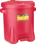 #937FL -- 14 Gallon Poly Oily Waste Can -- Self closing lid with foot lever -- Red HDPE - Exact Tooling