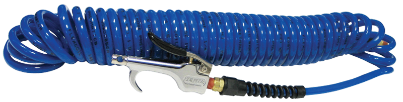 #600PU25BT - 1/4 MPT x 25 Feet - Blue Polyurethane - 2 Swivel Fitting(s) - Recoil Air Hose & Air Blow Gun Kit - Exact Tooling