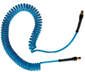 #PUE1425BT - 1/4 MPT x 25 Feet - Transparent Blue Polyurethane - 2 Swivel Fitting(s) - Self-Storing Hose - Exact Tooling